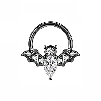304 Stainless Steel Crystal Rhinestone Halloween Bat Hoop Nose Rings WG0E020-03-1