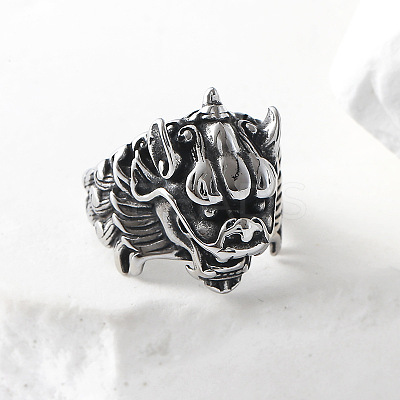 Punk Style 304 Stainless Steel Dragon Finger Rings for Men UN0454-2-1