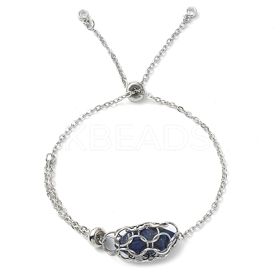 Natural Lapis Lazuli Bullet Link Slider Bracelets BJEW-JB09901-03-1