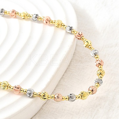 4MM Three-color Brass Textured Round Beaded Necklaces for Women NJEW-D314-12PG-1