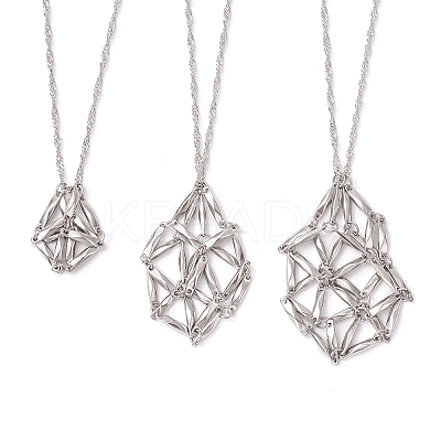 3Pcs 3 Sizes 304 Stainless Steel Macrame Pouch Empty Stone Holder Necklace Making NJEW-JN05240-1