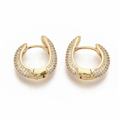 Brass Micro Pave Clear Cubic Zirconia Hoop Earrings EJEW-S208-064-1