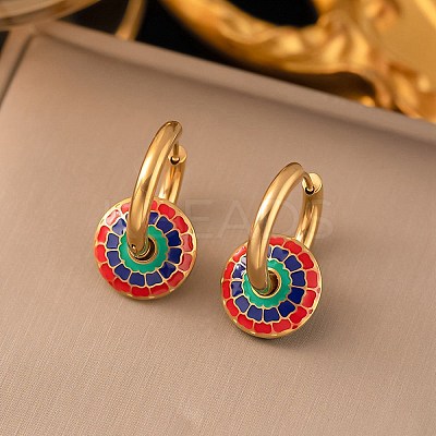 304 Stainless Steel Enamel Hoop Earrings LS-EJEW-Q040-01A-G-1