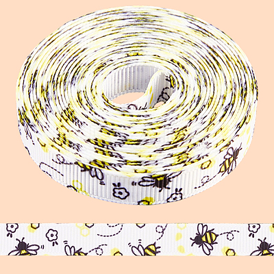Polyester Bees Printed Grosgrain Ribbons SRIB-WH20020-018B-1