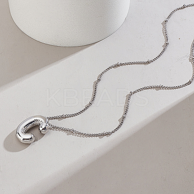 1pc Brass Chain with Alloy Letter Pendants Necklaces NJEW-LP0001-41C-P-1