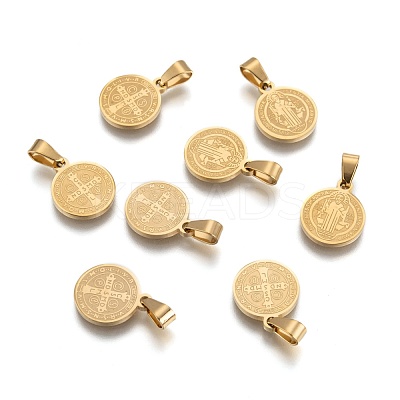 Ion Plating(IP) Flat Round with San Benito & Word 304 Stainless Steel Charms STAS-I036-03A-1