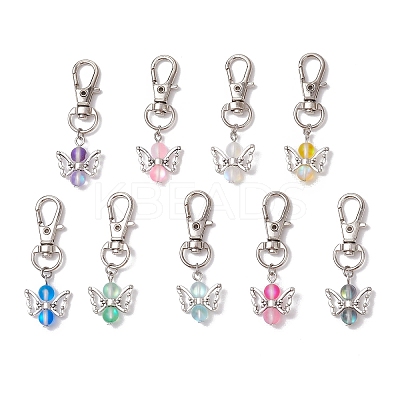 Angel Synthetic Moonstone Pendant Decorations HJEW-JM03146-1