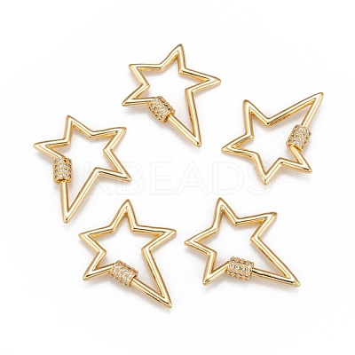 Brass Micro Pave Clear Cubic Zirconia Screw Carabiner Lock Charms X-ZIRC-L085-06G-1
