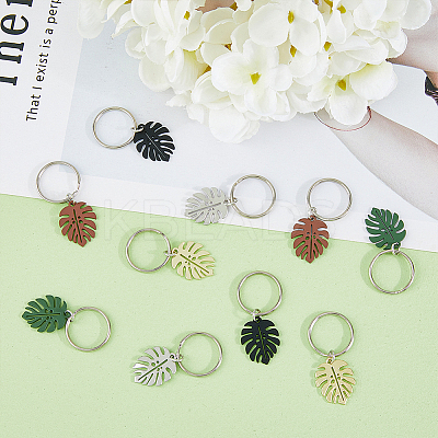4 Sets Monstera Leaf Alloy Pendant Keychain KEYC-FH0001-40-1