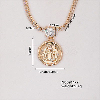Fashion Brass Rhinestones Flat Round Pendant Necklace for Women AB9344-7-1