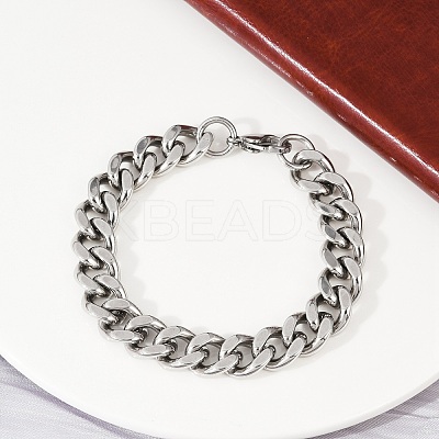 304 Stainless Steel Cuban Link Chain Bracelets for Women Men LS-BJEW-D304-01P-1