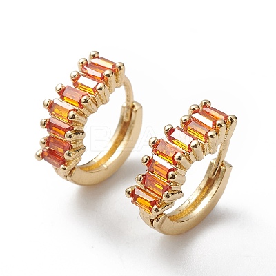 Orange Cubic Zirconia Rectangle Hoop Earrings EJEW-L261-007G-1