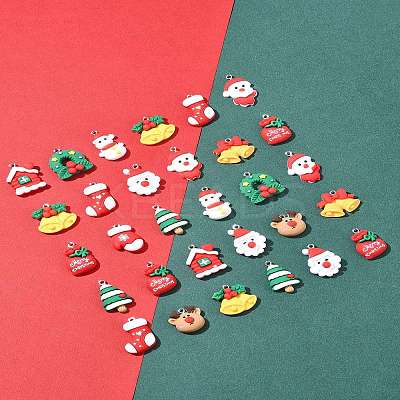 48Pcs 12 Styles Christmas Theme Opaque Resin Pendants RESI-FS0001-73-1