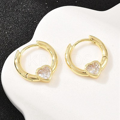 Heart Brass Micro Pave Clear Cubic Zirconia Hoop Earrings EJEW-D348-13G-1