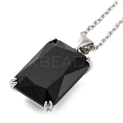Rectangle Brass Pave Cubic Zirconia Pendant Necklaces for Women NJEW-G156-01P-07-1