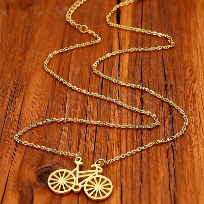 304 Stainless Steel Bicycle Pendant Necklaces for Men Women WGD5F94-01-1
