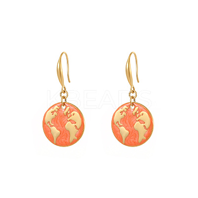 Golden Tone 304 Stainless Steel Enamel Map Dangle Earrings for Women NE3200-1-1