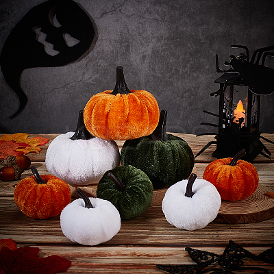 9Pcs 6 Styles Flannel Simulation Plastic Foam Artificial Pumpkin Thanksgiving Party Decorations AJEW-CA0001-92-1