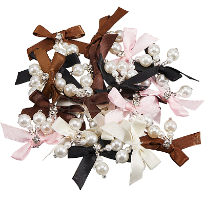 20Pcs 5 Colors Polyester and Resin Pearl Bowknot Ornament Accessories DIY-SP0004-76-1