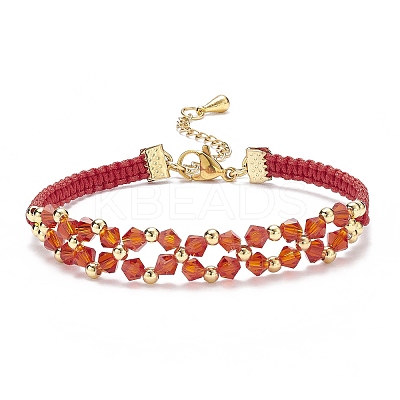 Glass Braided Flower Link Bracelet for Women BJEW-TA00130-03-1