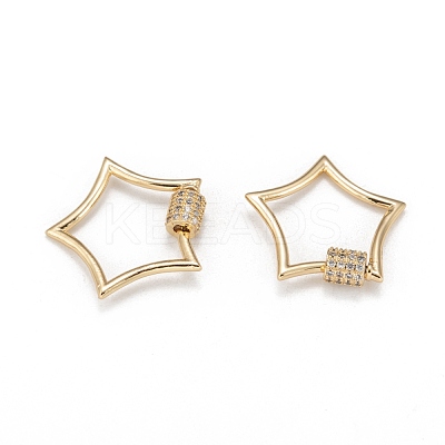 Brass Micro Pave Clear Cubic Zirconia Screw Carabiner Lock Charms ZIRC-T010-07G-1