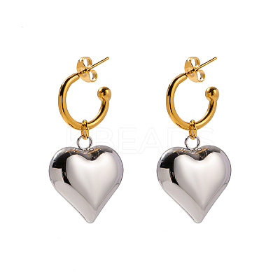 Ion Plating(IP) 304 Stainless Steel Heart Dangle Stud Earrings EJEW-L266-01GP-1