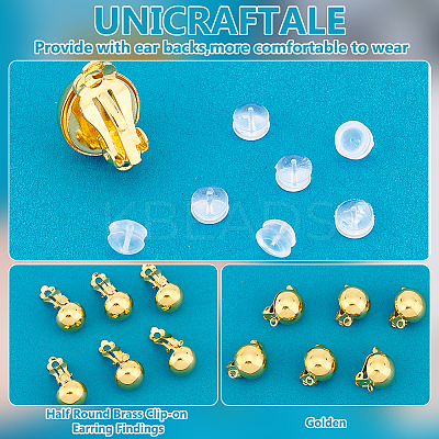 30Pcs Half Round Brass Clip-on Earring Findings KK-UN0001-91G-1