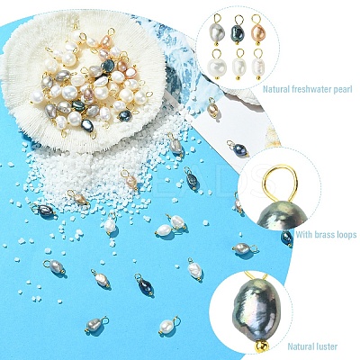 10Pcs Natural Cultured Freshwater Pearl Rice Charms PALLOY-YW00075-1