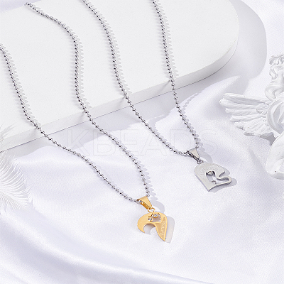 1 Set Stainless Steel Couple Heart Pendant Ball Chain Necklaces for Women Men NJEW-LP0001-61C-1