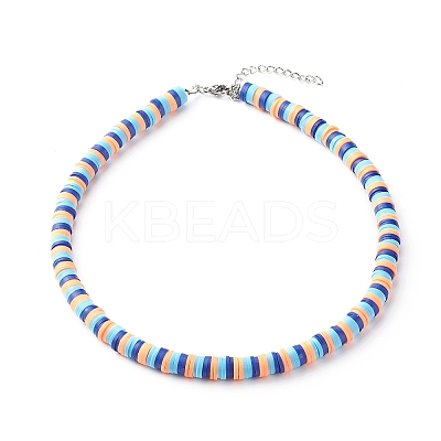 Handmade Polymer Clay Beaded Necklaces and Bear Alloy Pendant Necklace for Kid NJEW-JN03642-1