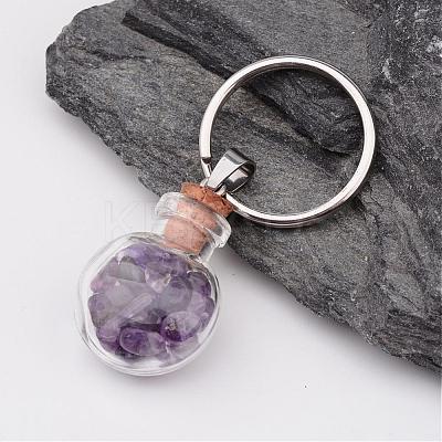 Mixed Shapes Glass Bottle with Gemstone inside Keychain KEYC-JKC00070-1