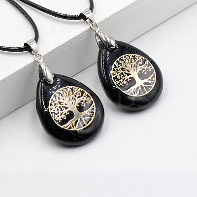 Natural Obsidian Pendant Necklaces FS-WG13773-05-1
