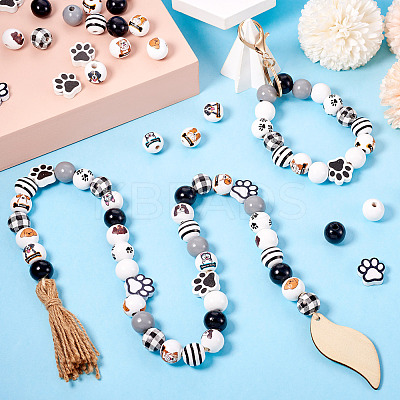 Printed Wood European Beads WOOD-TA0002-66-1