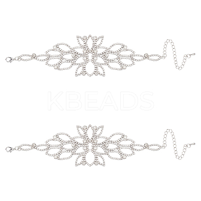 2Pcs Crystal Rhinestone Flower Link Bracelet BJEW-FG0001-02-1