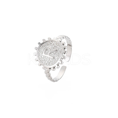 Non-Tarnish 304 Stainless Steel Flat Round with Initial Letter Open Cuff Ring for Men Women RJEW-S405-246P-R-1