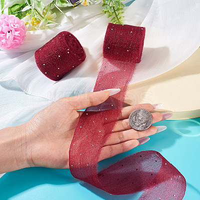 2Rolls Polyester Hot-fix Rhinestone Raw Edges Ribbon OCOR-TA0003-95J-1