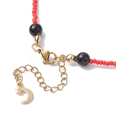 Glass Seed Pendant Necklaces for Women NJEW-MZ00031-1
