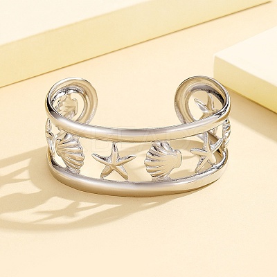 304 Stainless Steel Cuff Bangles for Women BJEW-D384-03P-1