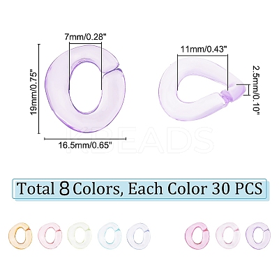 240Pcs 8 Colors Transparent Acrylic Linking Rings MACR-PH0001-46-1
