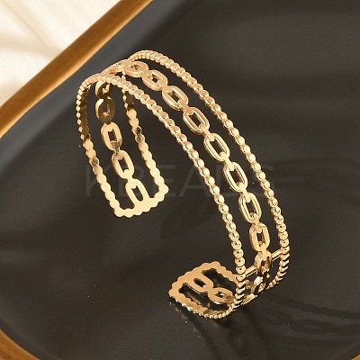 304 Stainless Steel Hollow Cuff Bangles for Women BJEW-B120-06G-02-1
