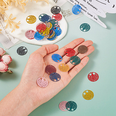 100Pcs 10 Colors Spray Painted 430 Stainless Steel Connector Charms STAS-TA0002-54-1
