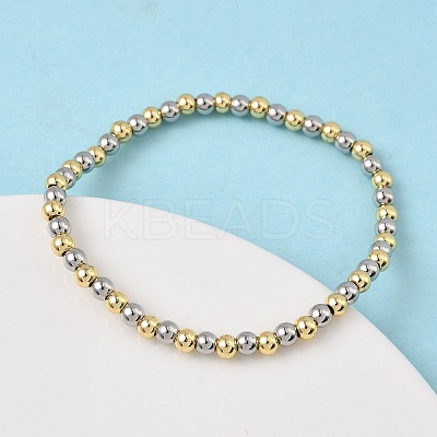 Brass Round Beaded Stretch Bracelets for Men Women BJEW-B148-05B-GP-1