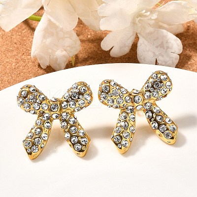304 Stainless Steel Bowknot Stud Earrings EJEW-A123-02B-G-1