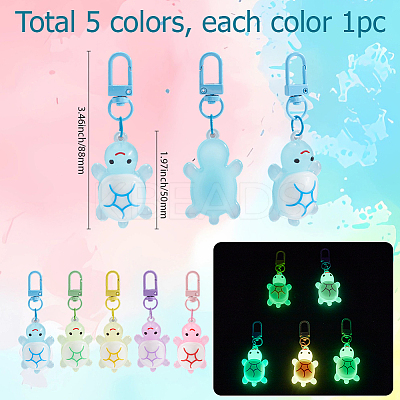 5Pcs 5 Colors PVC Plastic & Resin Tortoise Pendant Decoration HJEW-SP0001-20-1
