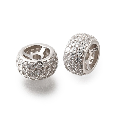 925 Sterling Silver Micro Pave Clear Cubic Zirconia Beads STER-F061-07P-1