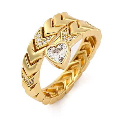Brass Micro Pave Clear Cubic Zirconia Open Cuff Rings for Women LS-RJEW-G341-05G-02-1