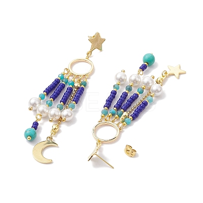 Glass Seed Beads & Shell Pearl Chandelier Earrings EJEW-TA00488-1