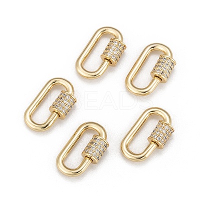 Brass Micro Pave Cubic Zirconia Screw Carabiner Lock Charms ZIRC-G160-22G-1