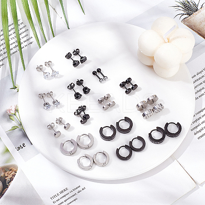 28Pcs 9 Style Clear Cubic Zirciona Diamond & Flat Round Stud Earrings & Ear False Plugs & Hoop Earrings EJEW-AN0003-46-1