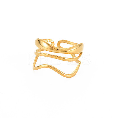 Ion Plating(IP) 304 Stainless Steel Wave Wrap Open Cuff Ring for Women LS-X-RJEW-S405-236G-1